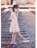 Flutter Sleeves Blush Pink Lycra Lace Short Flower Girl Dress